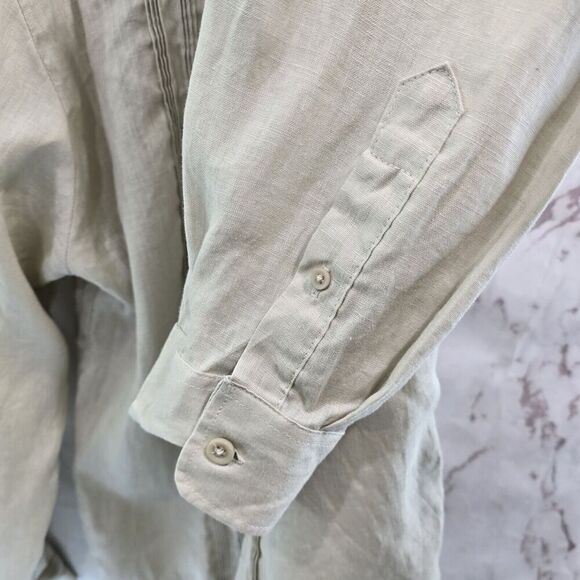Cubavera Shirt Mens Large Linen Button Beige Vtg Safari Utility Cargo Indiana - Picture 9 of 11